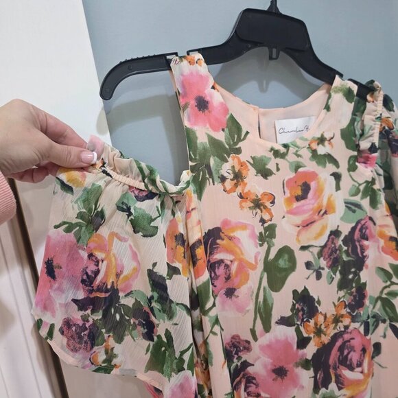 Charles Henry Pink Floral Cold Shoulder Dress Size M Double Lined Made in USA - Picture 3 of 8